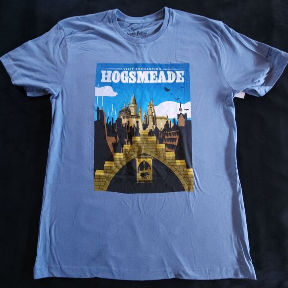 Enchanting Hogsmeade Mens Short Sleeve Shirt L Blue Wizarding World Harry Potter - Picture 1 of 7